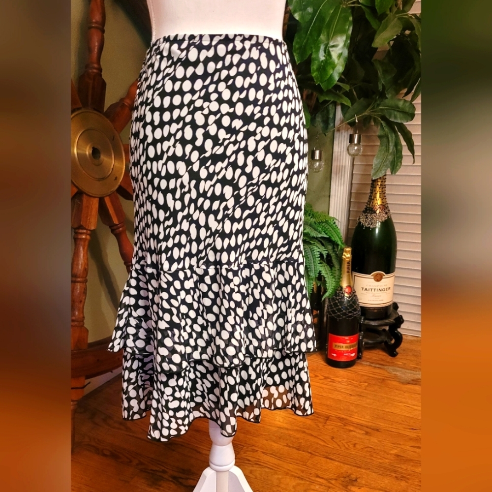 i.n. Studio High Wasted Black/White Polka Dot Ruffled Skirt
